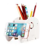 Cell Phone Stand, COOLBROS Wood Pencil Holder With Phone Holder Desk Organizer Desktop Pen Pencil Mobile Phone Bracket Stand Storage Pot Holder Container Stationery Box Organizer