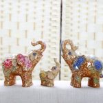 Ceramic Elephant Family Statue Wealth Lucky Feng Shui Figurine Home Decor Collection Birthday Congratulatory House Warming Gift (Yellow)