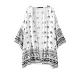 WuyiMC Clearance Women’s Elephant Printed Half Sleeve Kimono Fashion Cardigan (M, White)