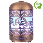 COOSA Metal Elephant Pattern 100ml Ultrasonic Aromatherapy Essential Oil Diffuser Waterless Auto Shut-off Aroma Diffuser Cool Mist Humidifier with 7 Color LED Lights for Home Office Baby Room Spa Yoga