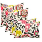 Set of 4 Indoor / Outdoor Pillows – 17″ Square Throw Pillows & Rectangle / Lumbar Decorative Throw Pillows – Pink, Lime Green, Gray, Turquoise Bohemian Elephant Fabric – Zipper Covers + Inserts