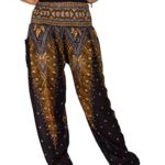 Boho Vib Women’s Rayon Print Smocked Waist Boho Harem Yoga Pants
