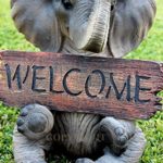 Majestic Safari Wildlife Adorable Elephant Pachy Salute Welcome Sign Figurine As Greeter on Pathways Patio Deck Decor Statue