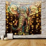 Chengsan Elephant Tapestry Aztec Gold Elephant With Gold Rain Shine Flicker Glow Jewelry Stones Light Wall Hanging Tapestry – Polyester Fabric Wall Art Tapestries Home Decor – 59″ x 51″ Inches Inches