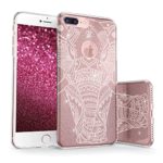 iPhone 8 Plus Glitter Case, True Color Sparkase Sparkly Ornamental Elephant Print Three-Layer Hybrid Girly Case with Shockproof TPU Outer Cover on – White on Rose Gold