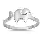 Open Elephant Long Trunk Adjustable Ring .925 Sterling Silver Band Sizes 4-10