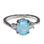 Clearance Rings Daoroka Women Sterling Silver Rings Oval Cut Fire Opal Diamond Band Rings Jewelry Gift For Girlfriends Lovers (8, Blue)