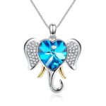 Angelady Lucky Elephant Pendant Animal Necklace With Blue Heart Shape Swarovski Crystal Wife Girlfriend Birthday Party Jewelry Gift