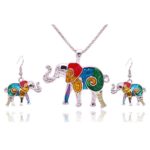 Miraculous Garden Womens Elephant Jewelry Sets Silver Enameled Elephant Charm Pendant Necklace Drop Earrings Set (Silver)
