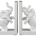 Urban Trends 2 Piece Ceramic Standing on Two Legs Trumpeting Elephant Bookend, Gloss White