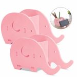 2 Pieces Elephant Shape Desk Pencil Pen Holder, FineGood Wood Plastic Board Stationery Multifunctional Organizer with Cell Phone Stand for Office Adults Kids – Pink