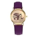 Loweryeah Womens Purple Artificial Leather Band Elephant Dial Quartz Analog Wristwatch 24cm