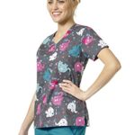 Chloe Zoe Women’s V-Neck Elephant Print Scrub Top Medium Print