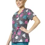 Chloe Zoe Women’s V-Neck Elephant Print Scrub Top Medium Print