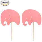 24-pack Pink Elephant Cupcake Toppers Picks, Elephant Cake Toppers for Kids Birthday Baby Shower Party Decorations Supplies