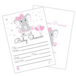 Pink Elephant Girl Baby Shower Invitations with Envelopes for Elephant Theme Baby Shower -Fill in Invites (Large 5×7) 25 Count