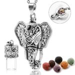 Premium Fragrance Essential Oil Elephant Diffuser Necklace with Scent-Bottle and 6 Lava Stones — Upgrade Stainless Steel Ancient Sliver Pendant with Adjustable Chain