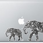 Flower Elephant Black and White – 5 Inch – Apple Macbook Laptop Decal / Sticker with Free 3 inch Black and White Elephant Decal / Sticker