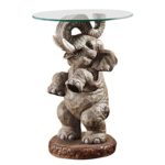 Design Toscano Good Fortune Elephant African Decor Glass Topped Side Table, 21 Inch, Polyresin, Full Color