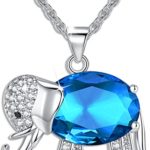 Womens and Girls Pendant Necklace Jewelry Blue Crystal Elephant Best Gift for Ladies