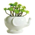 GeLive Elephant White Ceramic Succulent Planter Flower Plant Pot Window Box with Saucer Animal Decor