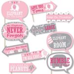 Funny Pink Elephant – Girl Baby Shower or Birthday Party Photo Booth Props Kit – 10 Piece