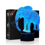 Elephant 3D Illusion Birthday Gift Lamp, Gawell 7 Color Changing Touch Switch Table Desk Decoration Lamps Mother’s Day Present with Acrylic Flat & ABS Base & USB Cable Toy for Elephant Theme Lover