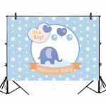 Allenjoy 7x5ft Blue Elephant Welcome Boy Baby Shower Party Backdrop Balloons Stars Newborn Birth Decorations Photography Background Photo Banner Shoot Booth