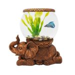 The Nifty Nook Exclusive Design New Good Luck Decorative Gold Antiqued Elephant Glass Fish Bowl Tabletop Aquarium or Terrarium or Candle Holder,New 1 Gallon Size Fish Bowl with River Rocks