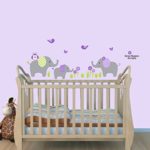 Nursery Animal Decal, Elephant Wall Stickers, Green and Purple Decal