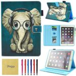 iPad Air 2 Case, New iPad 2017 Case, iPad 9.7 2018 Case, Dluggs PU Leather Folio Smart Case Cover with Auto Sleep/Wake Function for Apple iPad 9.7 2017/2018 Model/iPad Air 1 2, Music Elephant