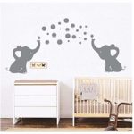 LUCKKYY Elephant Family Wall Decal Removable Vinyl Wall Art Elephant Bubbles Wall Stickers Baby Nursery Wall Decor (Grey)