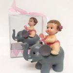 Baby Girl with Elephant Favor or Small Cake Topper for Baby Shower or 1st birthday in Gift Box Keepsake