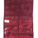 Elephant Print Hanging Cosmetic Travel Toiletry Makeup Bag Burgundy Red