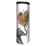 Tree-Free Greetings Love Elephant Flower Vacuum Insulated Travel Coffee Tumbler, 17 Ounce Stainless Steel Mug, Cute Gift for Coffee Lovers (BT21864)