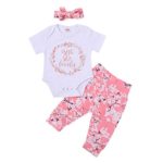 Newborn Kids Baby Boy Girl Cotton Letter Print Romper Jumpsuit Pants Headbands 3Pcs Outfits Set Clothes (White, 18M)
