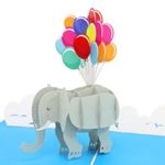 PopLife Elephant and Balloons Pop Up Card for All Occasions – Birthday Card, Wedding Card, Baby Shower Card, Thank You Card – Folds Flat for Mailing – Animal Lover, New Baby, Congratulations, Sympathy