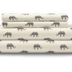Elite Home Products Microfiber 90 Gsm Whimsical Printed Deep-Pocketed Sheet Set, Queen, Cream Elephant