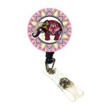 Elephant with Indian Style Retractable Badge Reel?Nurse ID Badge Holder with Alligator Clip,24 inch Nylon Cord,Decorative Name Badge Holder