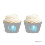 Andaz Press Birthday and Baby Shower Cupcake Wrappers, Boy Elephant, 20-Pack, Decor Decorations Wraps Cupcake Muffin Paper Holders