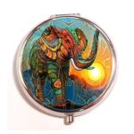 Colorful Psychedelic Elephant Fashion Custom Round Pill Box Case Medicine Vitamin Organizer as a Nice Gift