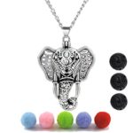 Antique Silver Luck Elephant Locket Lava Stones Perfume Fragrance Essential Oil Aromatherapy Diffuser Charms Pendant Necklace