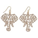 Gold Tone Elephant Head Filigree Fish Hook Earrings