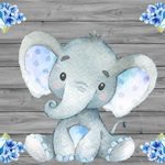 LFEEY 7x5ft Baby Elephant Backdrop Light Blue Flowers Decor Kids Birthday Party Baby Shower Photo Booth Wooden Wall Photography Background Videos Drapes Wallpaper Photo Studio Props