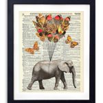 Elephant With Butterflies (#1) Upcycled Vintage Dictionary Art Print 8×10