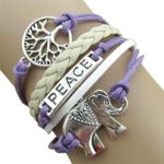 Bestpriceam Handmade Charms Peace Tree Elephant Knit Leather Rope Chain Bracelet Gift Purple