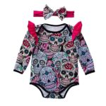 GoodLock Baby Girls Fashion Clothes Set Newborn Long Sleeve Halloween Cartoon Skull Romper Jumpsuit Headbands Outfits 2Pcs (Red, 18 Months)