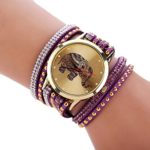 NEARTIME Wrist Watch, Girl Elephant Rivet Bracelet Quartz Braided Winding Wrap WristWatch (Purple)