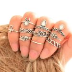 Women Girls Vintage Knuckle Stackable Ring Set Cuekondy 10PC Flowers Moon Elephant Band Nail Midi Ring Set (Sliver)