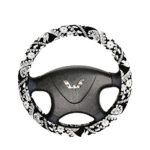 fortoo 38cm 15″ Black White Automotive Ethnic Cloth Wrap Cute Elephant Universal Car Steering Wheel Cover